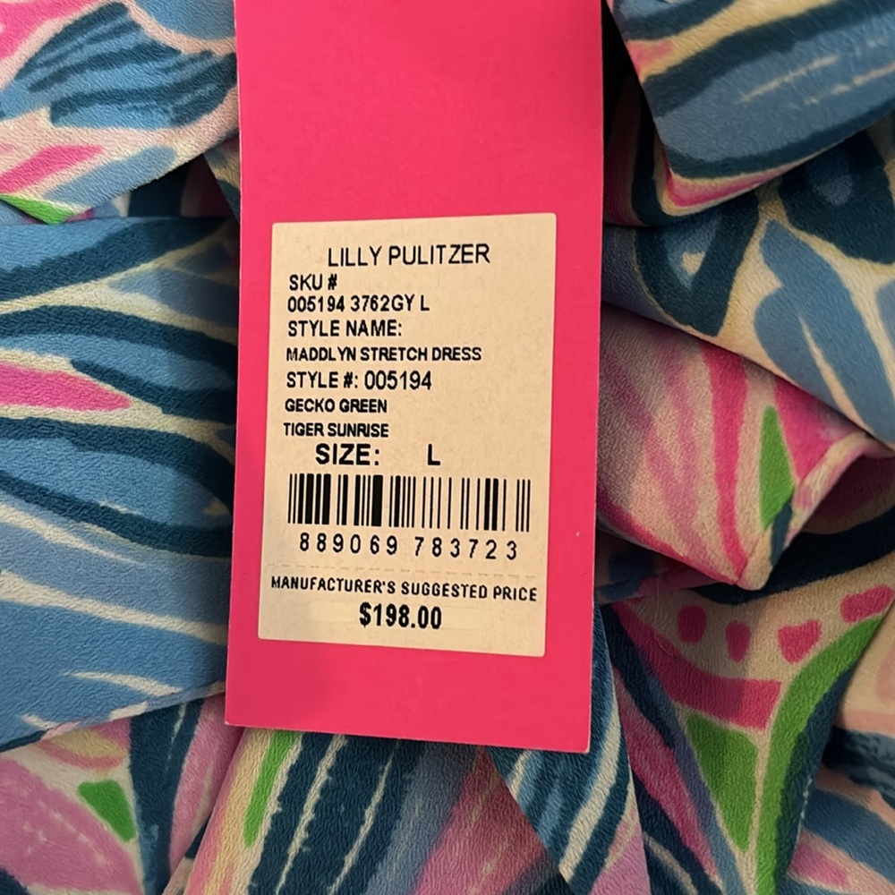 Lilly Pulitzer NWT Maddlyn Off Shoulder stretchy Dress Tiger Sunrise sundress L - Picture 4 of 9